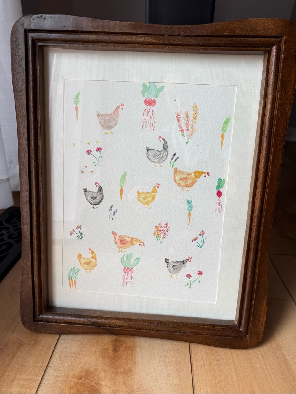 Watercolor Chicken & Garden Art — Pastel Farm Illustration